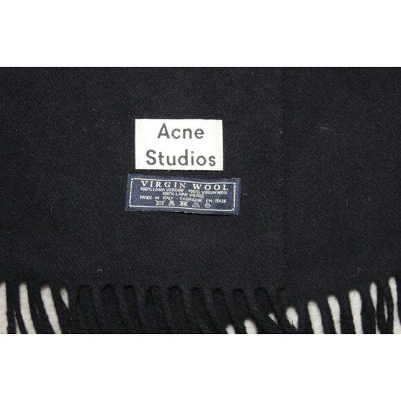 ACNE STUDIOS Tippet Virgin Wool Womens Mens Black Tassle Scarf Shawl 71"x 28" - Picture 5 of 6
